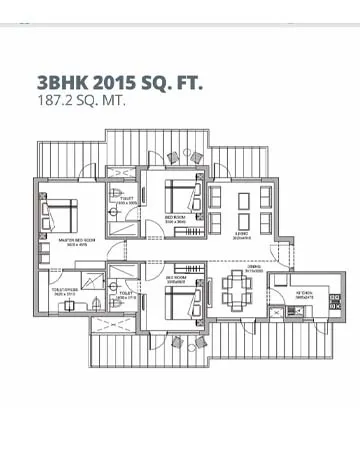 Bestech Altura 3 BHK unit plan - 2015 sq. ft.