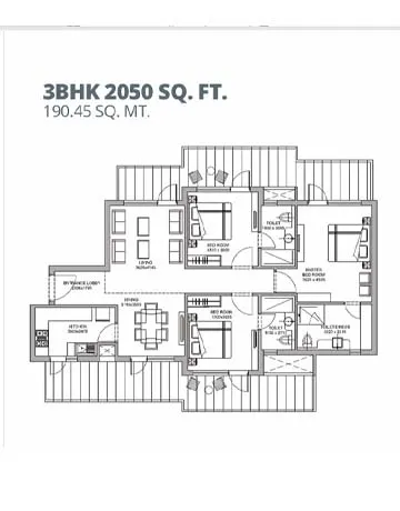 Bestech Altura 3 BHK + Servant unit plan - 2150 sq. ft.
