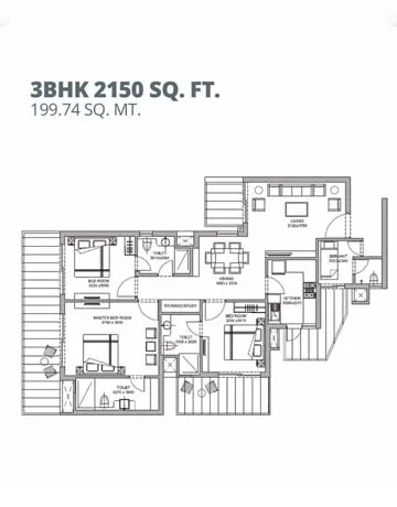 Bestech Altura 4 BHK + Servant unit plan - 2675 sq. ft.